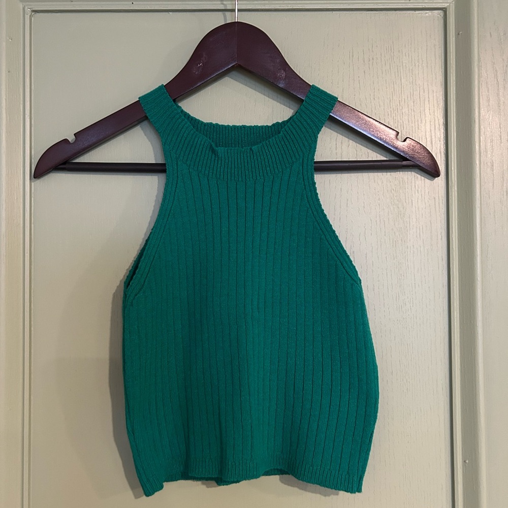Green Cropped Ribbed Tank Top